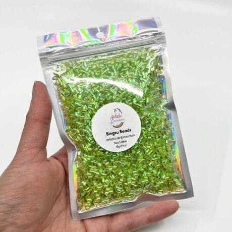 Green Iridescent Bingsu Beads (15 g) - Artistic Rainbow Slime Shop